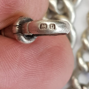 Sterling Silver 15.5 Inch Graduated Curb Link Albert Pocket Watch Chain Antique circa 1912