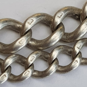 Sterling Silver 15.5 Inch Graduated Curb Link Albert Pocket Watch Chain Antique circa 1912