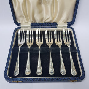 Sterling Silver Set Of x6 Pastry Forks In Original Fitted Box Vintage Sheffield Circa 1962