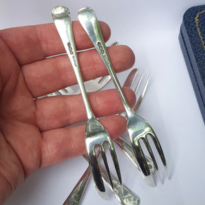 Sterling Silver Set Of x6 Pastry Forks In Original Fitted Box Vintage Sheffield Circa 1962