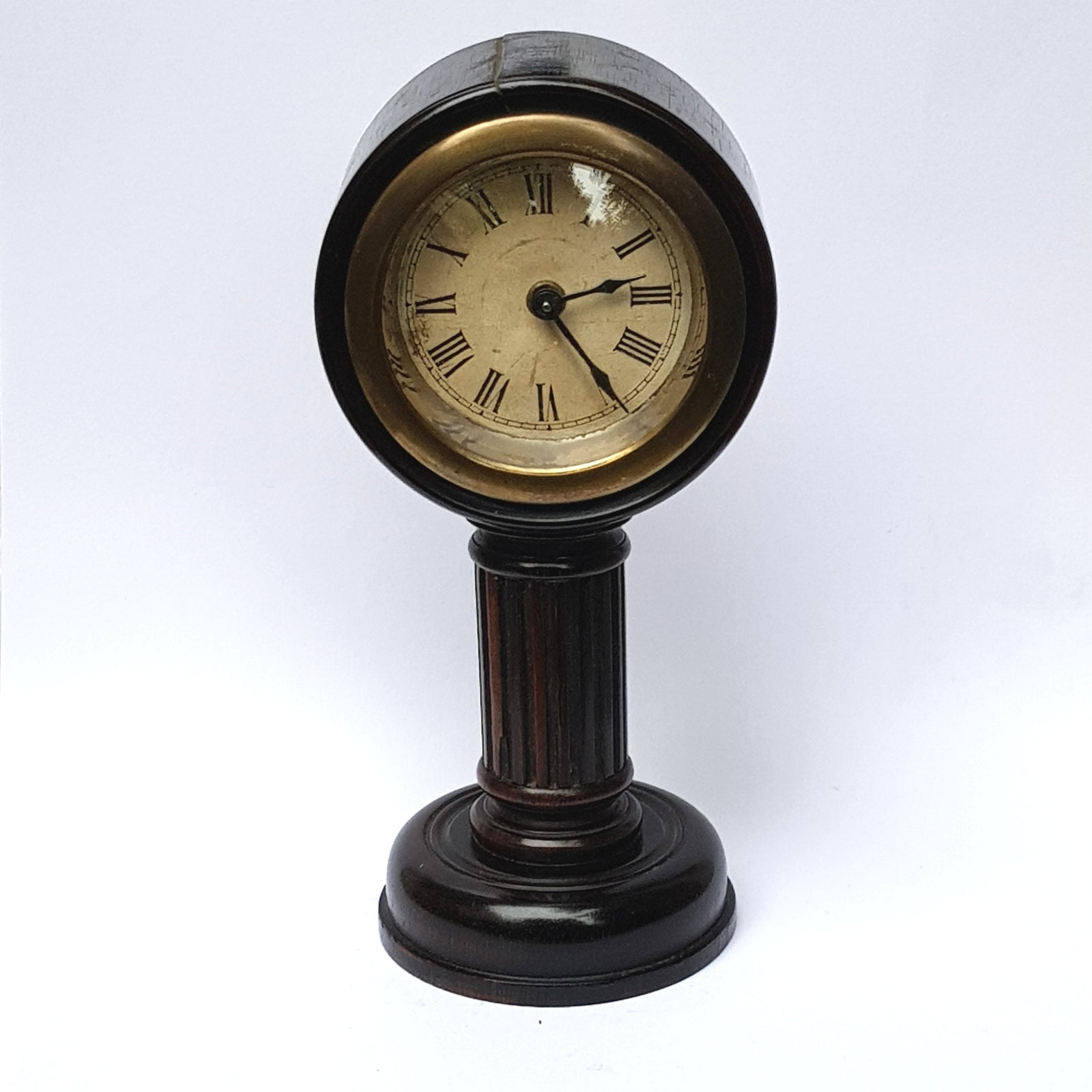 Carved Ebony Key Wound And Set Fluted Column Portal Style Mantle Clock Antique Circa 1920's
