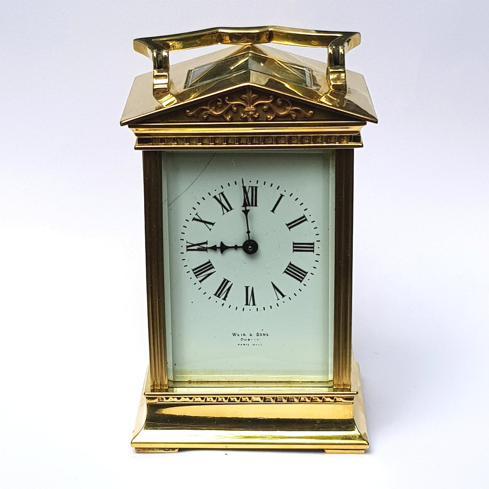 Ormolu Cased Four Panel Glazed French Key Wound Carriage Clock Dublin Retailed Antique Circa 1900