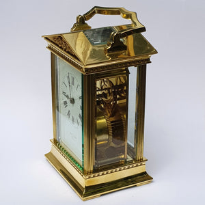 Ormolu Cased Four Panel Glazed French Key Wound Carriage Clock Dublin Retailed Antique Circa 1900