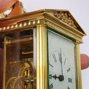 Ormolu Cased Four Panel Glazed French Key Wound Carriage Clock Dublin Retailed Antique Circa 1900