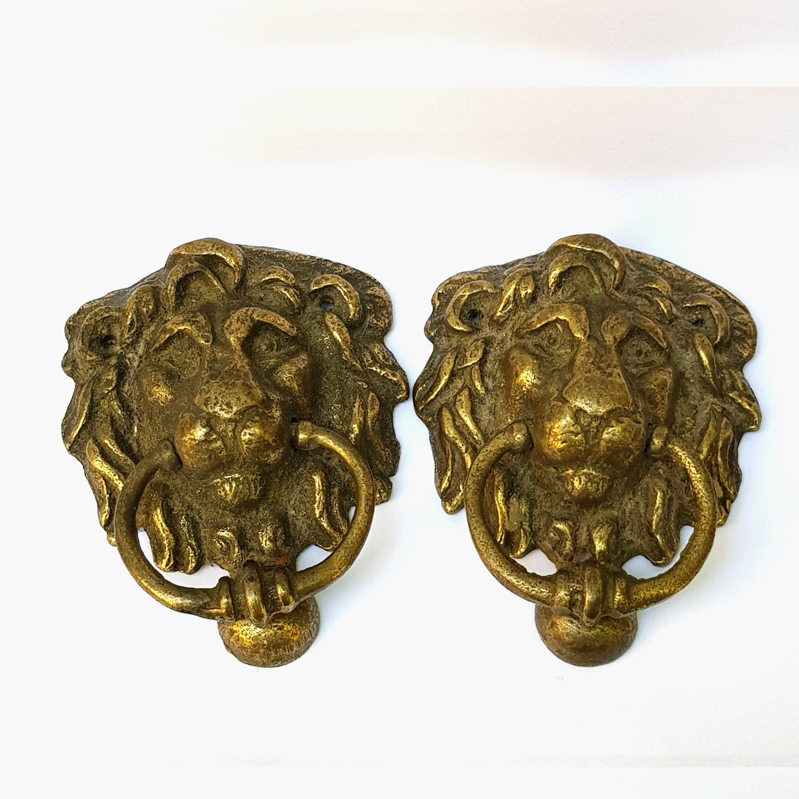 Good Pair Of Brass Lions Head Door Knockers Antique Edwardian Circa 1910
