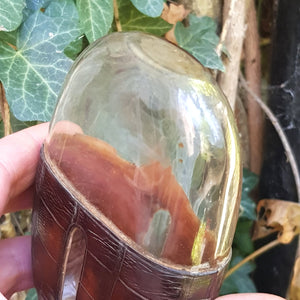 Quality Crocodile Skin Clad Blown Glass Hip Flask With Silver Plated Fittings Mappin & Webb Antique c1900