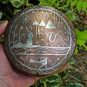 Egyptian Grand Tour Souvenir Silver Decorated Solid Copper Box Antique Circa 1920's