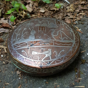 Egyptian Grand Tour Souvenir Silver Decorated Solid Copper Box Antique Circa 1920's