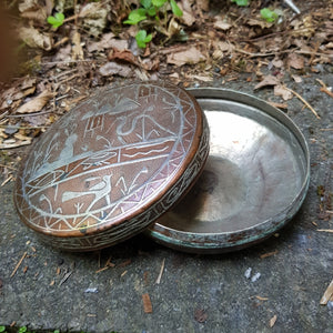 Egyptian Grand Tour Souvenir Silver Decorated Solid Copper Box Antique Circa 1920's