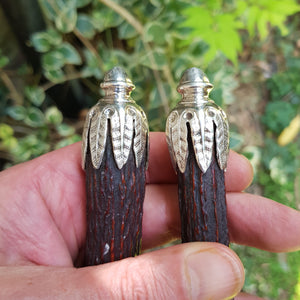 Ornate Pair Of Deer Antler Handled Silver Plate Mounted Fish Servers Antique Victorian Circa 1890