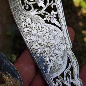 Superb Pair Of Moher Of Pearl Handled Silver Plate Mounted Fish Servers Antique Victorian Circa 1880