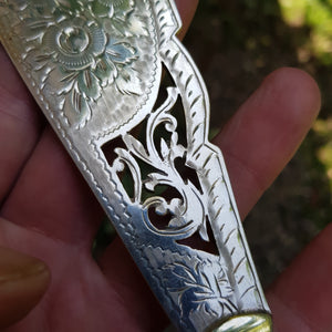 Superb Pair Of Moher Of Pearl Handled Silver Plate Mounted Fish Servers Antique Victorian Circa 1880