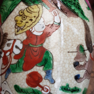 Chinese Hand Painted Porcelain Vase Battle Scene Pictorial Antique circa 1900