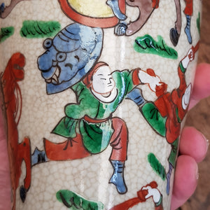 Chinese Hand Painted Porcelain Vase Battle Scene Pictorial Antique circa 1900