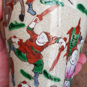 Chinese Hand Painted Porcelain Vase Battle Scene Pictorial Antique circa 1900