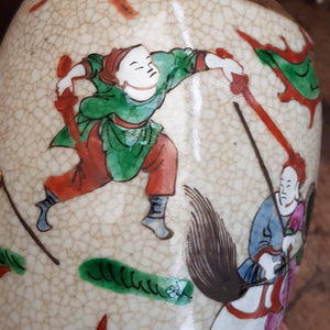 Chinese Hand Painted Porcelain Vase Battle Scene Pictorial Antique circa 1900