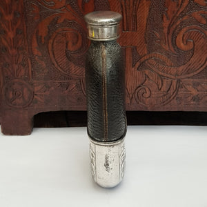 Blown Glass Leather Clad Hip Flask With Silver Plated Fittings Antique Victorian Circa 1890