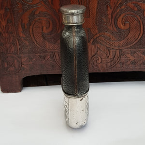 Blown Glass Leather Clad Hip Flask With Silver Plated Fittings Antique Victorian Circa 1890