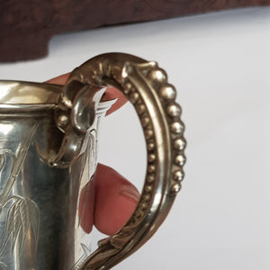 Sterling Silver Mug Aesthetic Movement Japanese Garden Scene Antique Birmingham Circa 1879