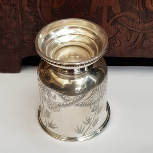 Sterling Silver Mug Aesthetic Movement Japanese Garden Scene Antique Birmingham Circa 1879
