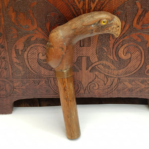 Rare And Unusual Hand Carved Wooden Walking Stick Handle Eagle And Mans Head Antique Circa 1880's