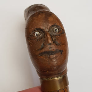 Rare And Unusual Hand Carved Wooden Walking Stick Handle Eagle And Mans Head Antique Circa 1880's
