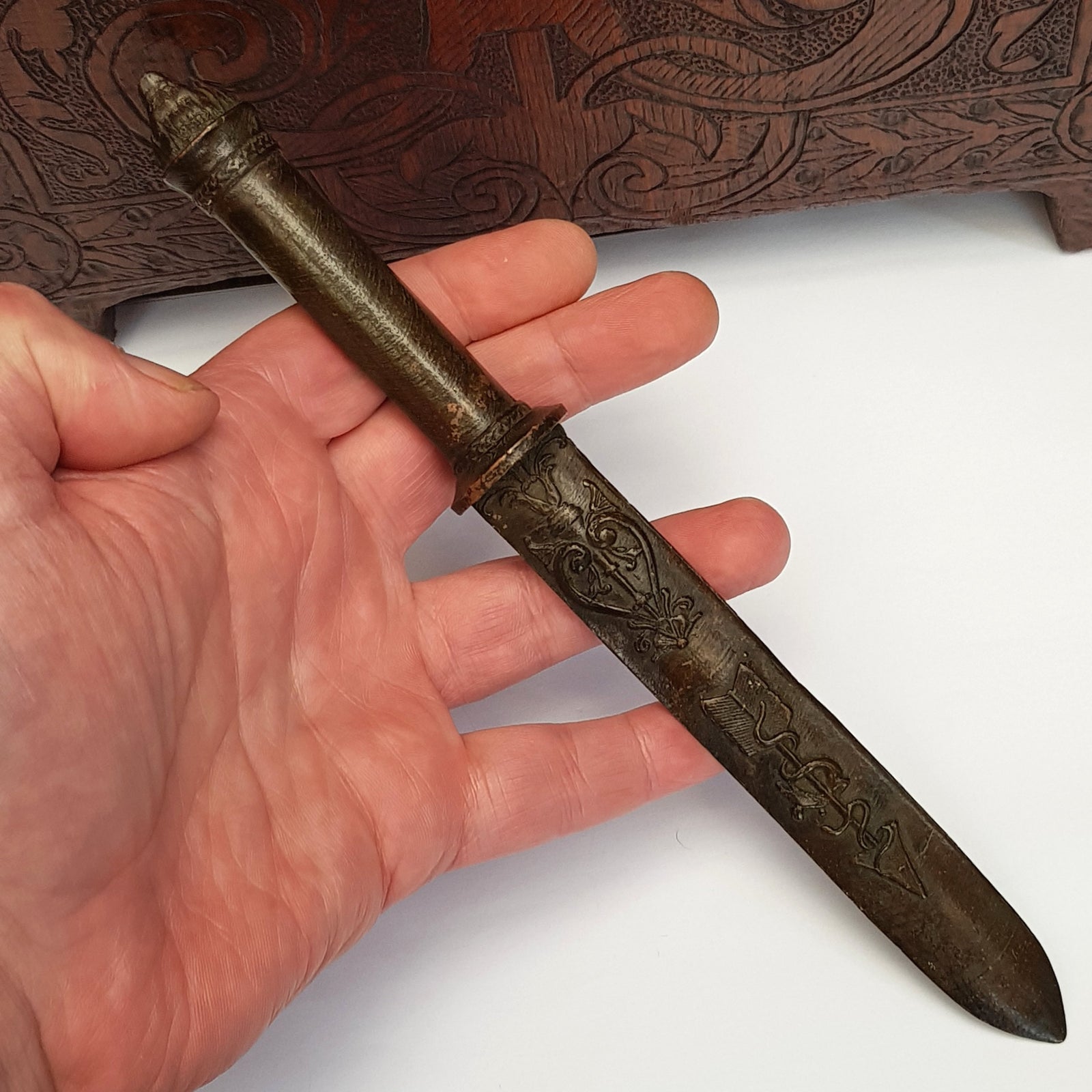 Cast Bronze Roman Gladius Sword Style Bear Head Pommel Letter Opener Antique circa 1900