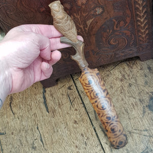 Superb Carved Owl Figure On Branch Elmwood Letter Opener Antique Circa 1900