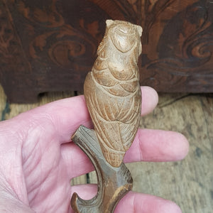 Superb Carved Owl Figure On Branch Elmwood Letter Opener Antique Circa 1900