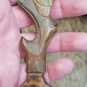 Superb Carved Owl Figure On Branch Elmwood Letter Opener Antique Circa 1900