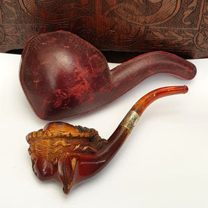 Meerschaum And Amber Silver Mounted Novelty Smoking Pipe As Baroness In Case Antique Victorian Circa 1890