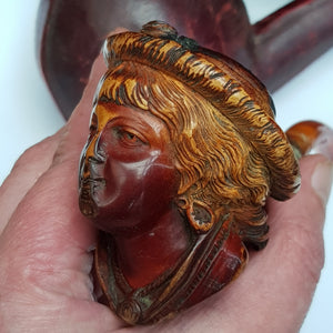 Meerschaum And Amber Silver Mounted Novelty Smoking Pipe As Baroness In Case Antique Victorian Circa 1890