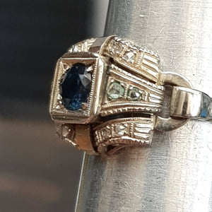 Superb Platinum Sapphire And Diamond Ring French Art Deco Vintage Size UK K Circa 1930