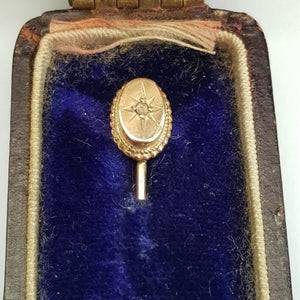 9k Gold Diamond Set Stick Stock Pin In Period Jewellers Box Antique circa 1880's