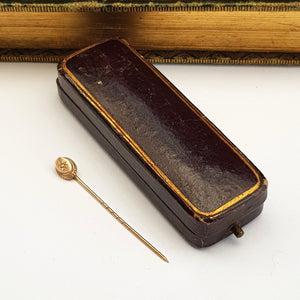 9k Gold Diamond Set Stick Stock Pin In Period Jewellers Box Antique circa 1880's