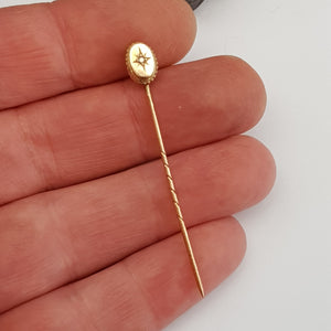 9k Gold Diamond Set Stick Stock Pin In Period Jewellers Box Antique circa 1880's