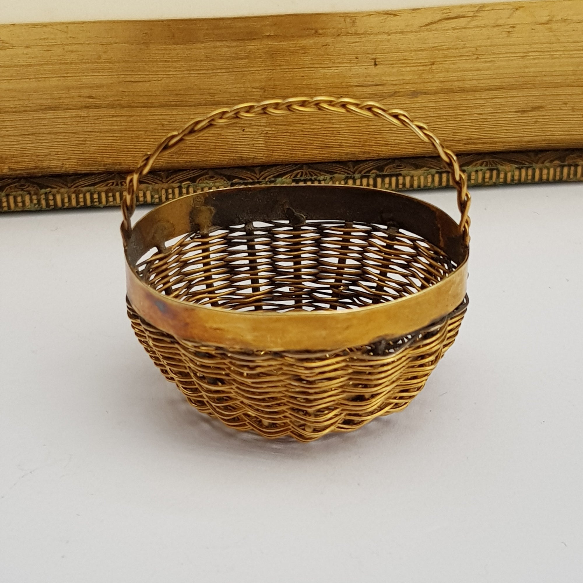 14k Gold Miniature Hand Made Flower Basket Charm Novelty Antique Georgian Circa 1830