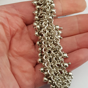 Mexico Sterling Silver Hand Made Chunky Beaded Bracelet Vintage Circa 1980's