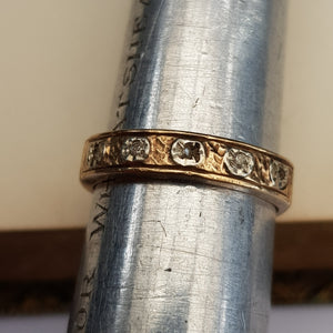 9k Gold 5 Diamond Set Ring Size UK L Vintage London circa 1989