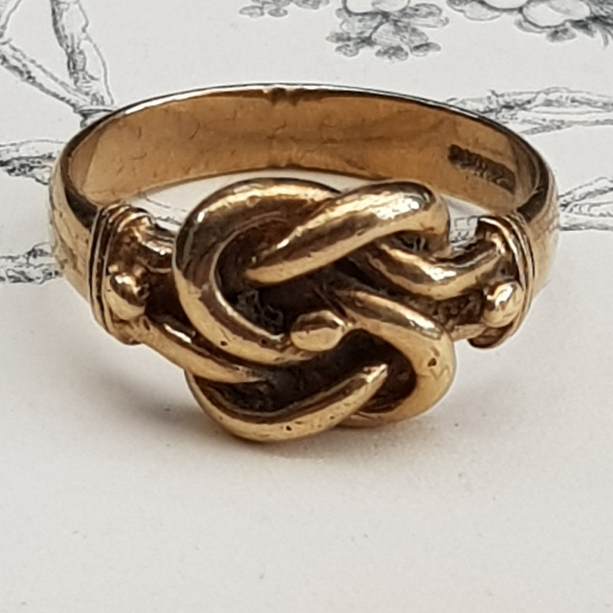 9k Gold Celtic Knot Setting Band Ring Size UK P Vintage Sheffield circa 1980's