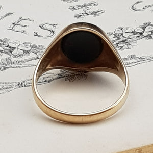 9k Gold Bloodstone Agate Signet Style Ring Size UK S Antique circa 1919