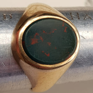 9k Gold Bloodstone Agate Signet Style Ring Size UK S Antique circa 1919