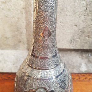 Artisan Crafted Solid Silver Picture Panel Chase Decorated Wine Bottle Middle Eastern Antique