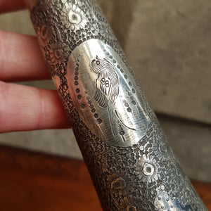 Artisan Crafted Solid Silver Picture Panel Chase Decorated Wine Bottle Middle Eastern Antique