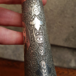 Artisan Crafted Solid Silver Picture Panel Chase Decorated Wine Bottle Middle Eastern Antique