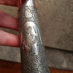 Artisan Crafted Solid Silver Picture Panel Chase Decorated Wine Bottle Middle Eastern Antique