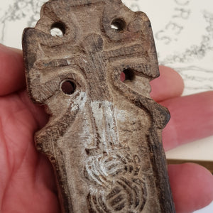 Carved Serpentine Hardstone Miniature Celtic Cross Headstone Antique Circa 1890