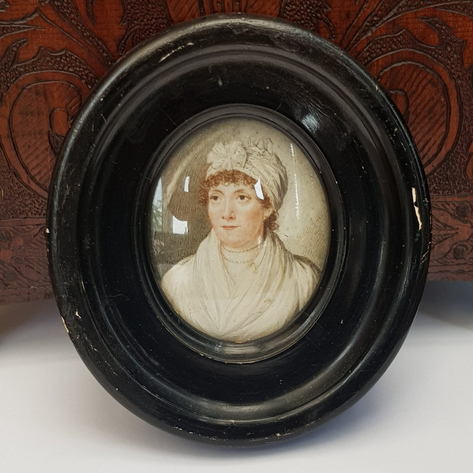 Gouache On Board Miniature Painting Of Lady Framed Antique Georgian circa 1820