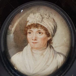 Gouache On Board Miniature Painting Of Lady Framed Antique Georgian circa 1820