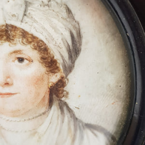 Gouache On Board Miniature Painting Of Lady Framed Antique Georgian circa 1820